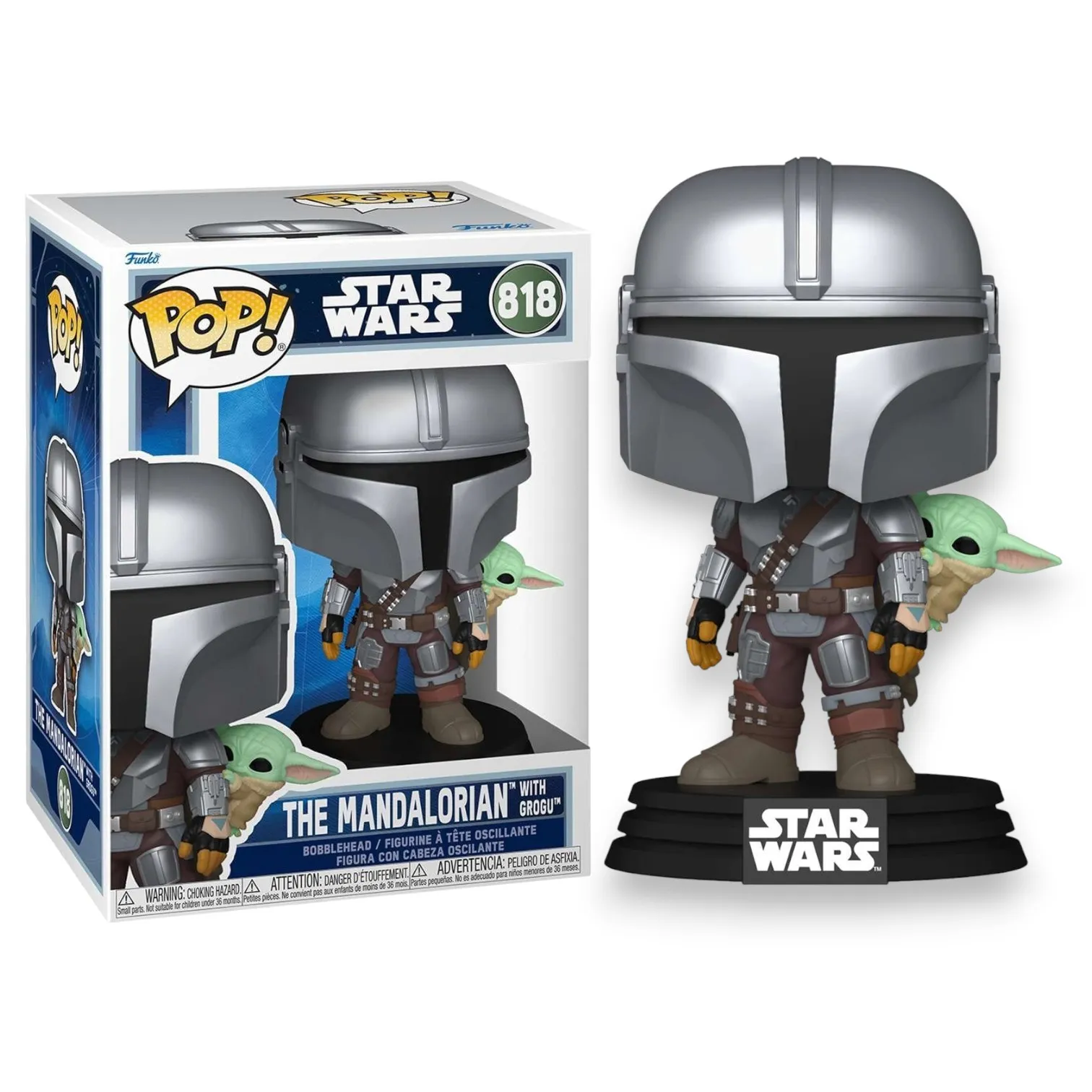 Фигурка Star Wars Mandalorian w Grogu On Back — Funko Pop Vinyl 818
