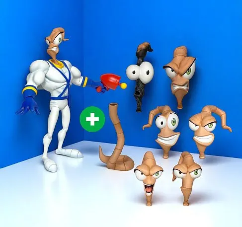 Фигурка Червяк Джим — Earthworm Jim and Snot Set